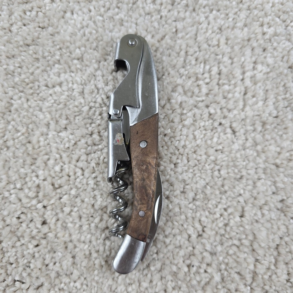 Waiters Corkscrew Brown Wood Stainless Steel Engraved Wine Opener